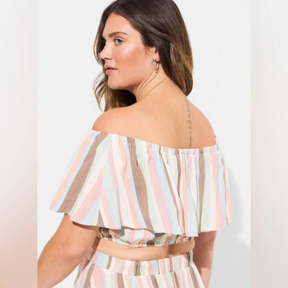 NWT | Torrid | Midi Challis Off Shoulder Stripe Off Shoulder Top - Size 2 (2X) - Picture 1 of 7